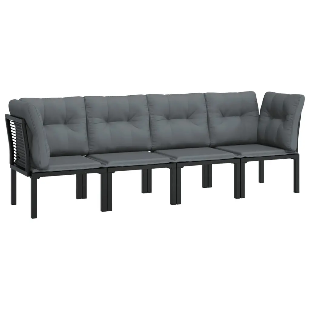 Garden Lounge Set 4 Piece Outdoor Furniture Black Grey Poly Rattan Modular