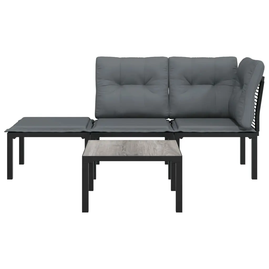 Outdoor Garden Lounge Set Modular PE Rattan 4 Piece Black Grey