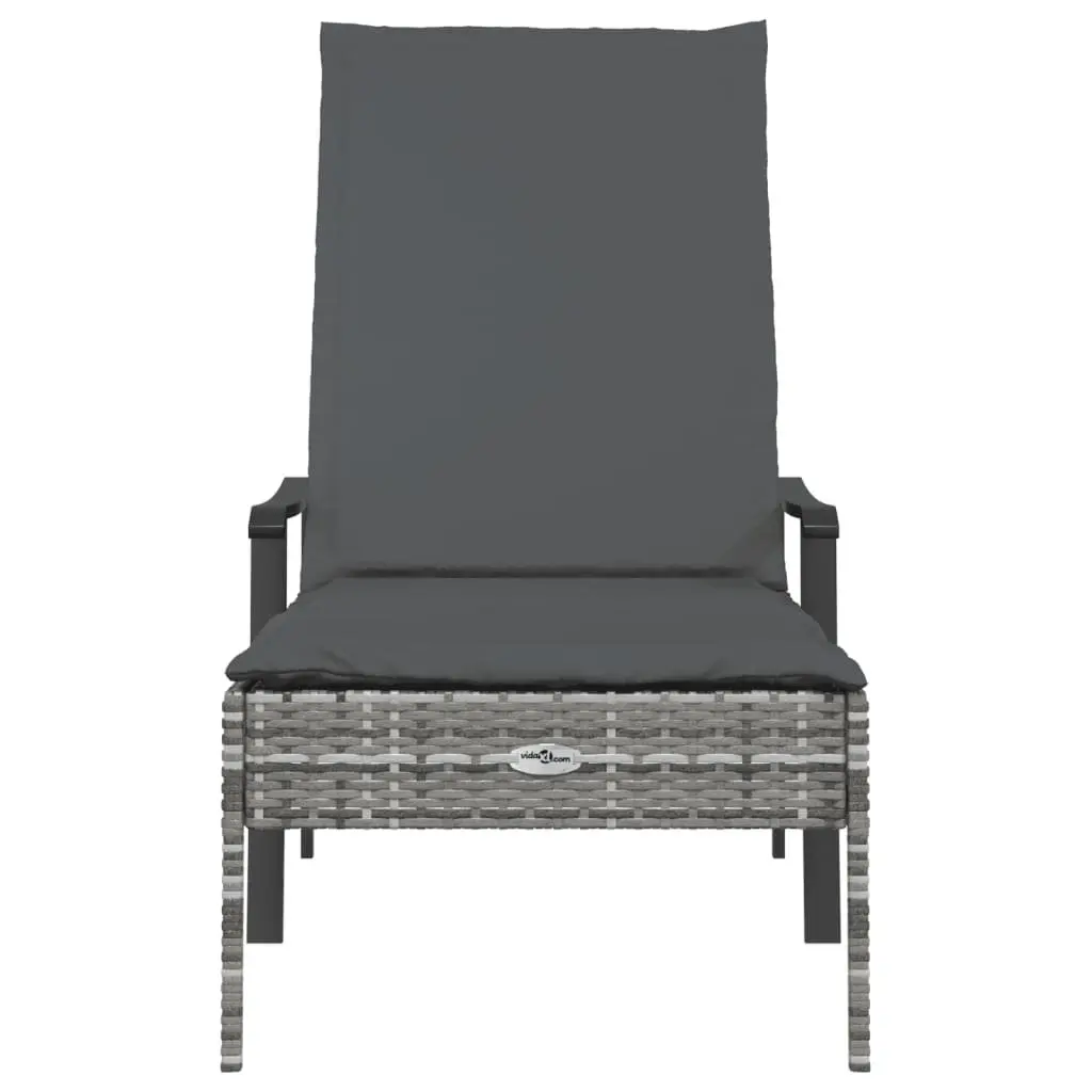 Sun Lounger Outdoor Furniture Grey Poly Rattan Adjustable Backrest Cushion