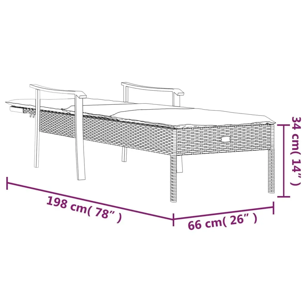 Sun Lounger Outdoor Furniture Grey Poly Rattan Adjustable Backrest Cushion
