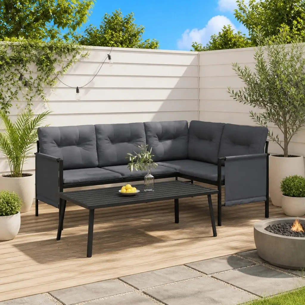 Garden Corner Sofa Steel Anthracite Outdoor Sectional Lounge Set with Side Storage
