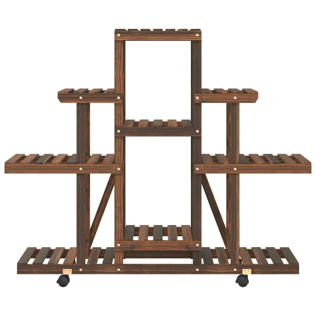 Wooden Plant Stand with Wheels Fir 110x25x101cm Brown