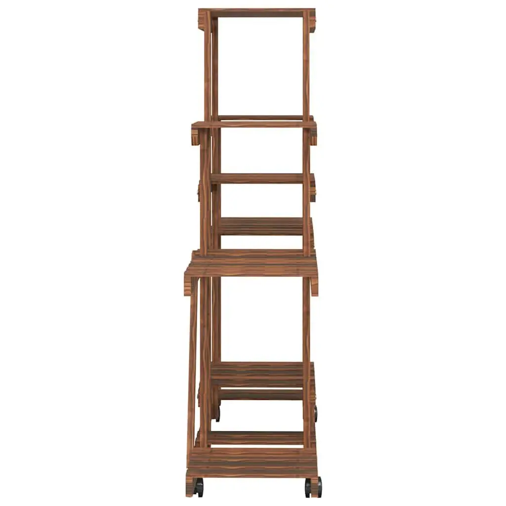 Wooden Plant Stand with Wheels Fir 110x25x101cm Brown