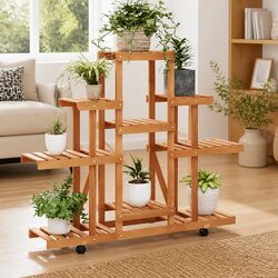 Practical Wooden Flower Stand with Wheels for Versatile Use