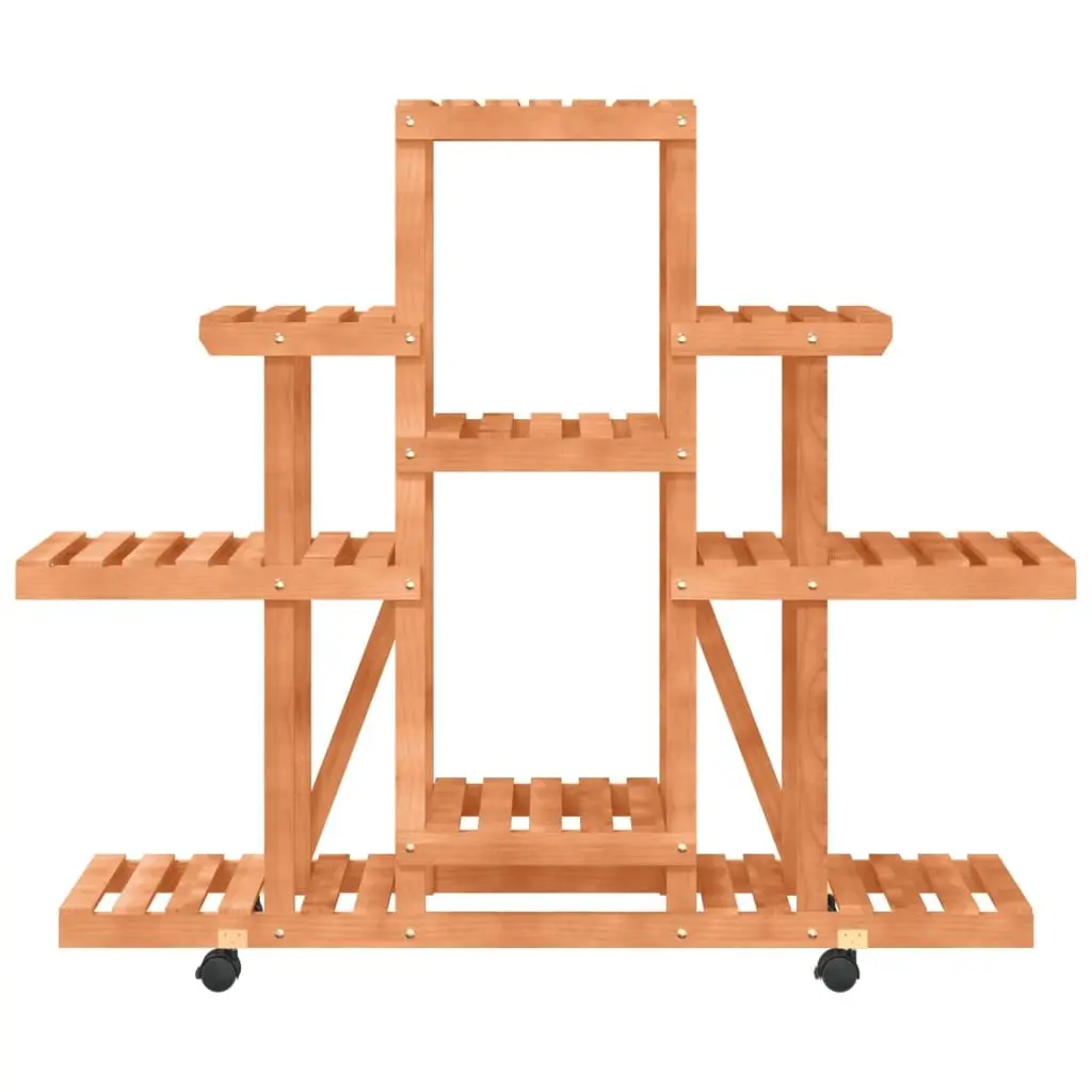 Wooden Flower Stand with Wheels Plant Display Rack Fir Wood Brown 110x25x101cm