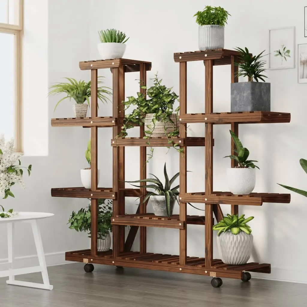 Plant Stand with Wheels Wooden Flower Display Rack Home Garden Decor