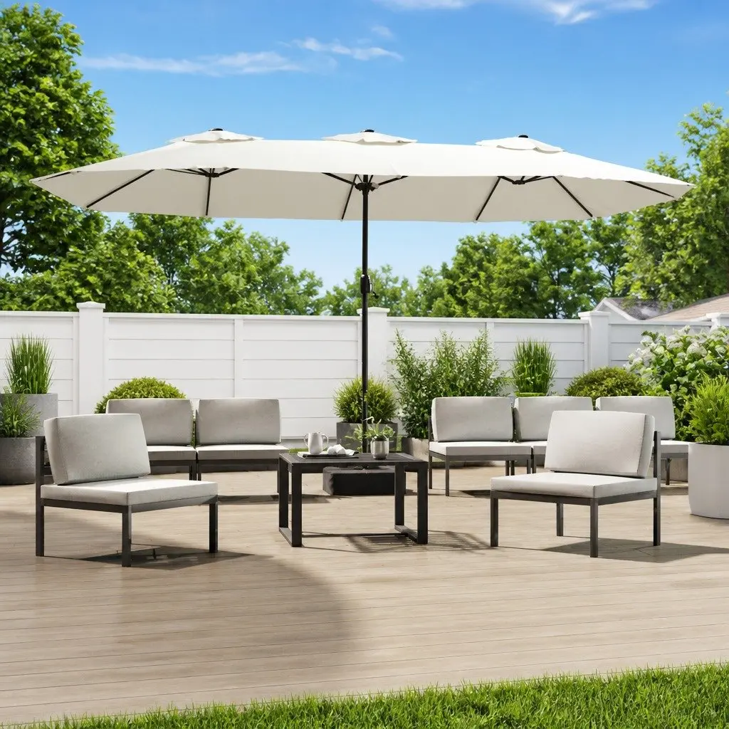Double-Head Outdoor Parasol UV-Protective Polyester 449x265cm White