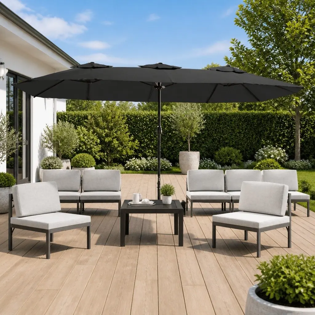 Double-Head Parasol Outdoor Garden Shade Canopy Anthracite 449x265cm UV-Protective Polyester with Crank Mechanism