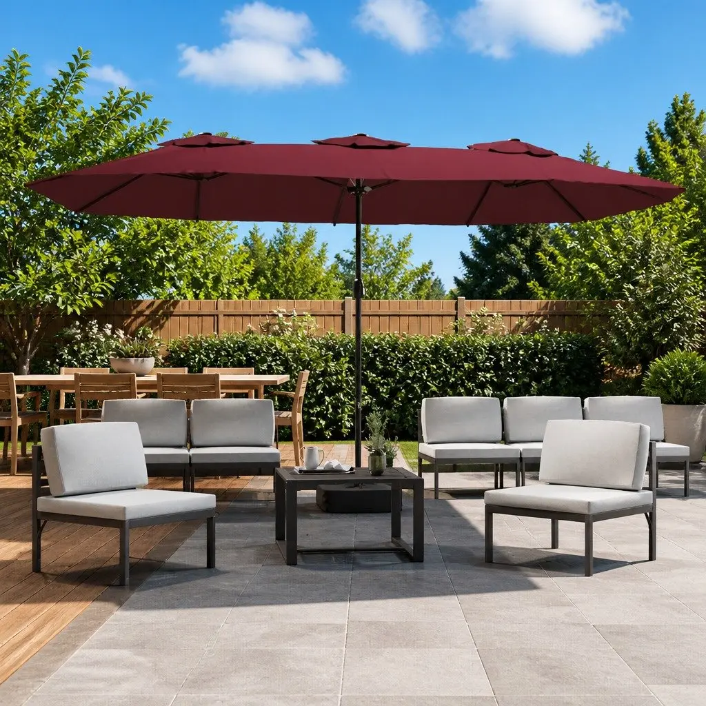 Double-Head Garden Parasol Polyester UV-Protective 449 x 265 cm Red Outdoor Sunshade