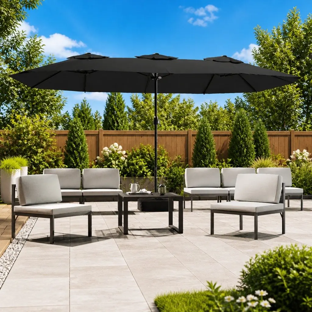 Double-Head Garden Parasol Outdoor Patio Sun Shade Umbrella Black 449x265cm