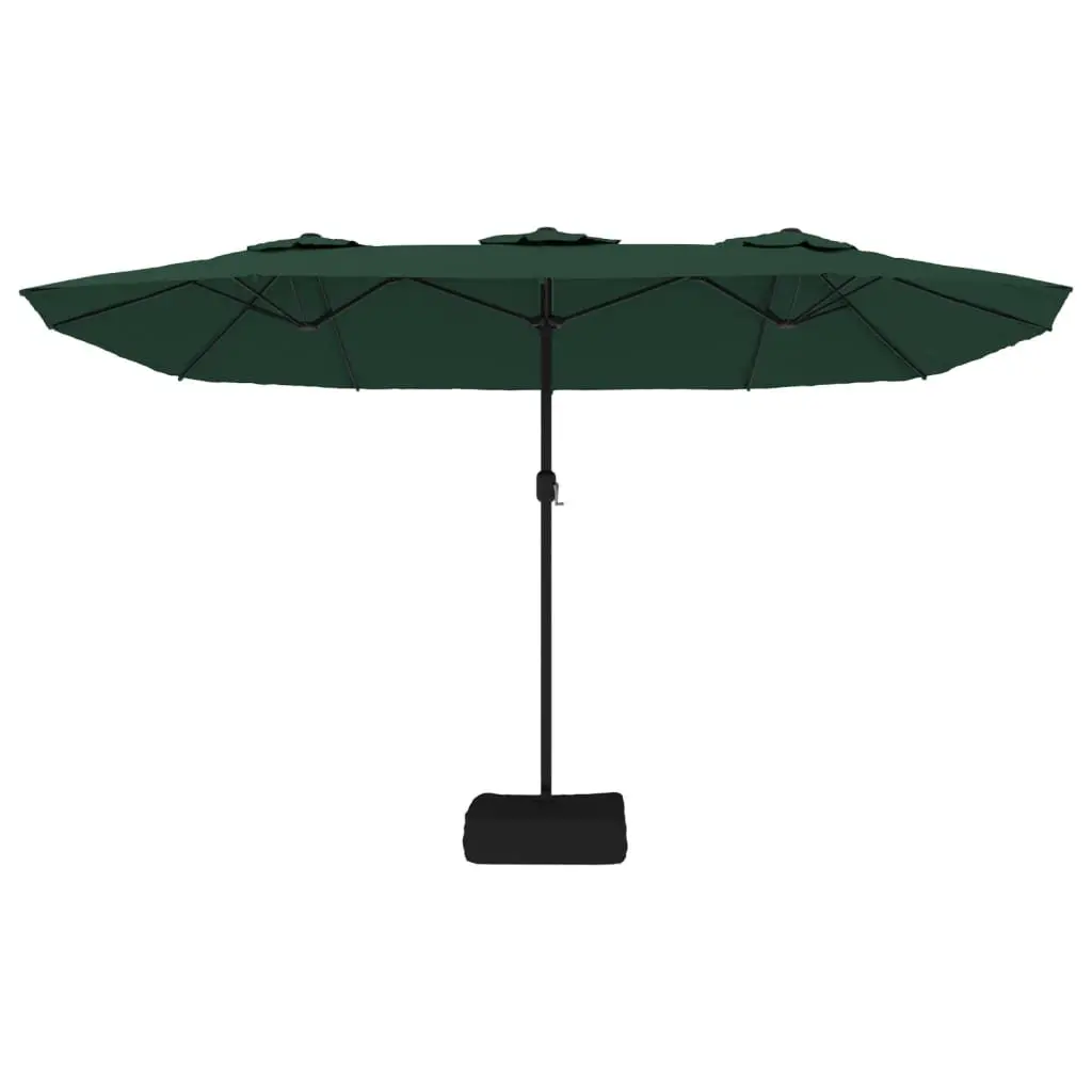 Double-Head Shade Umbrella Polyester 449x265cm Green with Integrated LED Lights for Outdoor Garden and Patio