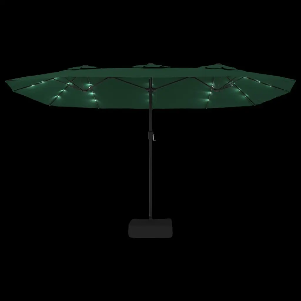 Double-Head Shade Umbrella Polyester 449x265cm Green with Integrated LED Lights for Outdoor Garden and Patio