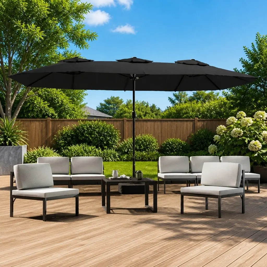 Double-Head Parasol Outdoor Shade UV-Protective Polyester Canopy with LED Lights Anthracite 449x265cm