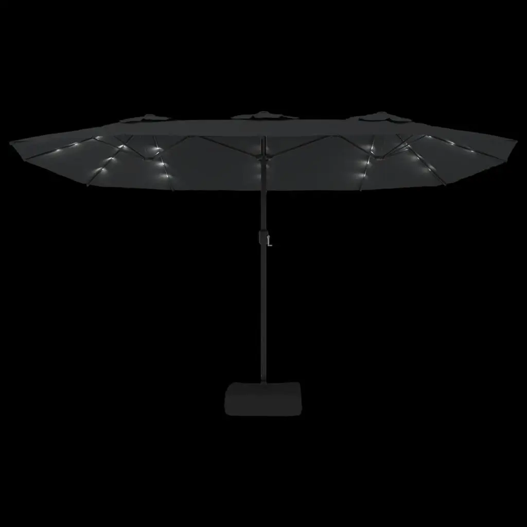 Double-Head Parasol Outdoor Shade UV-Protective Polyester Canopy with LED Lights Anthracite 449x265cm
