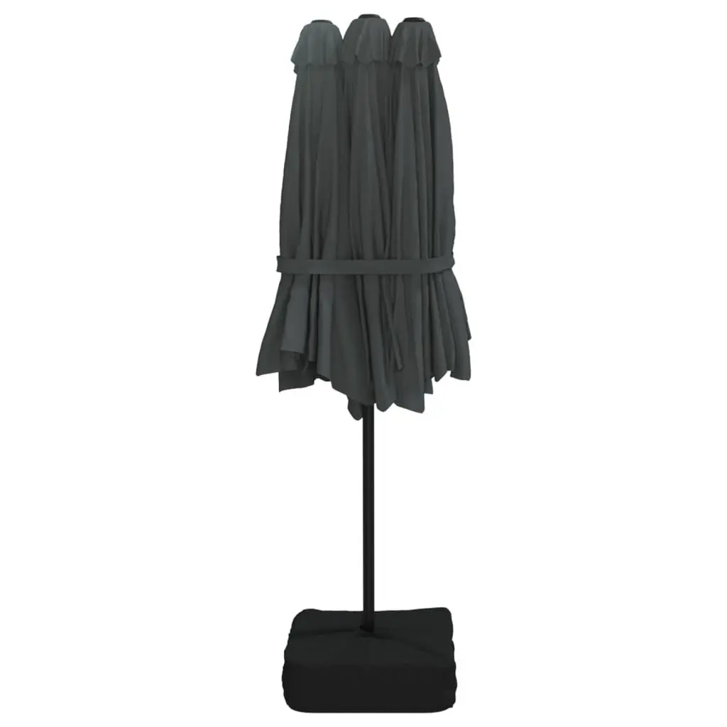 Double-Head Parasol Outdoor Shade UV-Protective Polyester Canopy with LED Lights Anthracite 449x265cm