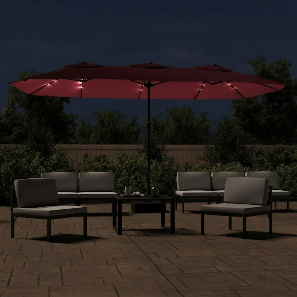 Double-Head Garden Parasol UV-Protective Polyester Canopy 449x265cm Red