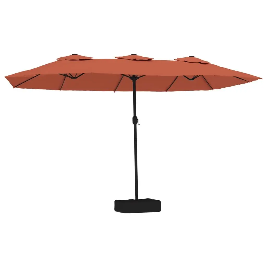 Double-Head Parasol Outdoor Umbrella with Crank Mechanism UV Protective 449x265cm Orange Polyethylene Canopy and Integrated LED Lights