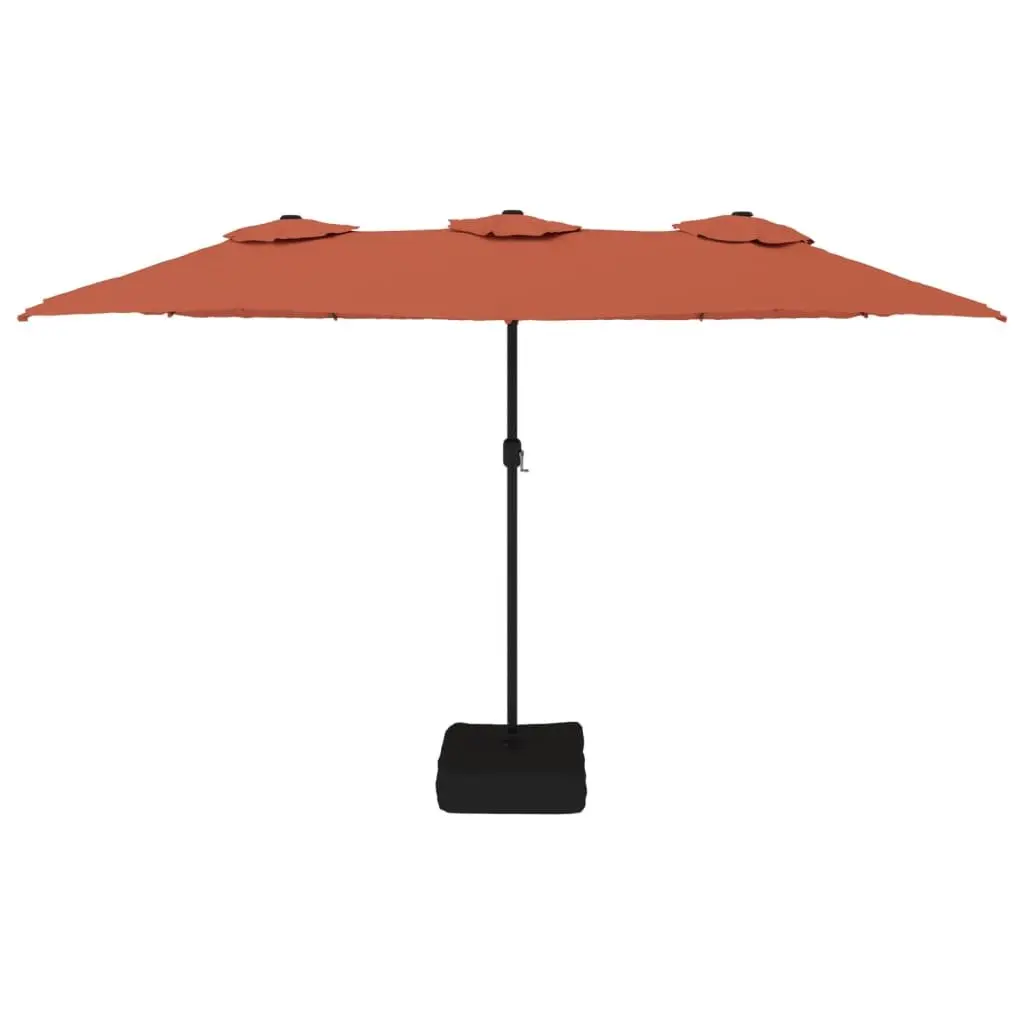 Double-Head Parasol Outdoor Umbrella with Crank Mechanism UV Protective 449x265cm Orange Polyethylene Canopy and Integrated LED Lights