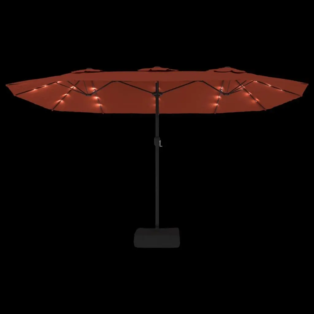 Double-Head Parasol Outdoor Umbrella with Crank Mechanism UV Protective 449x265cm Orange Polyethylene Canopy and Integrated LED Lights