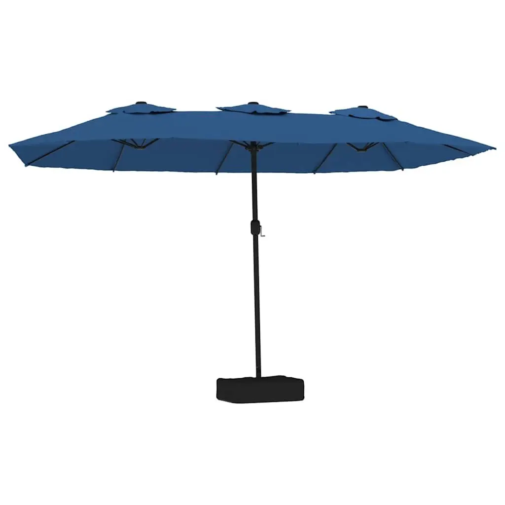 Double-Head Garden Parasol with LED Lights Polyester 449x265cm Blue
