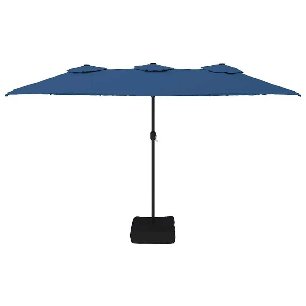 Double-Head Garden Parasol with LED Lights Polyester 449x265cm Blue