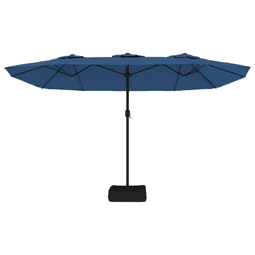 Double-Head Garden Parasol with LED Lights Polyester 449x265cm Blue