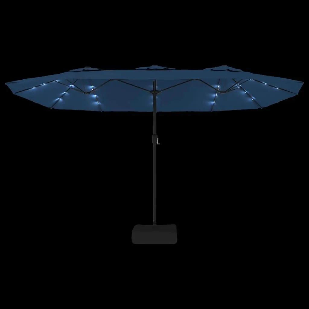Double-Head Garden Parasol with LED Lights Polyester 449x265cm Blue