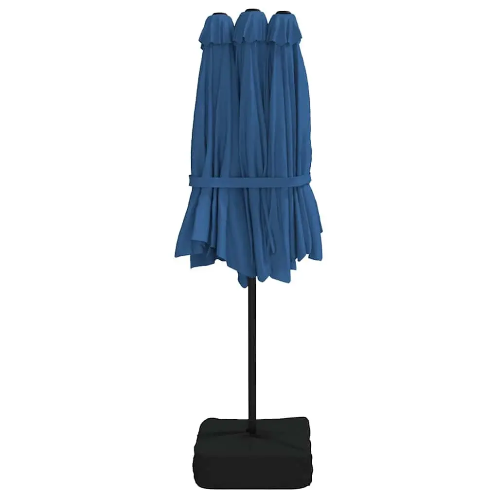 Double-Head Garden Parasol with LED Lights Polyester 449x265cm Blue