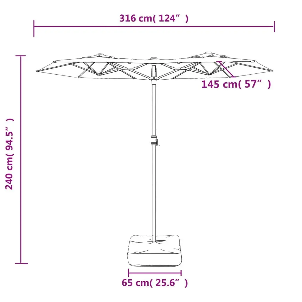 Garden Parasol Double-Head Anthracite Crank 316x145cm UV Protective Outdoor Shade Umbrella