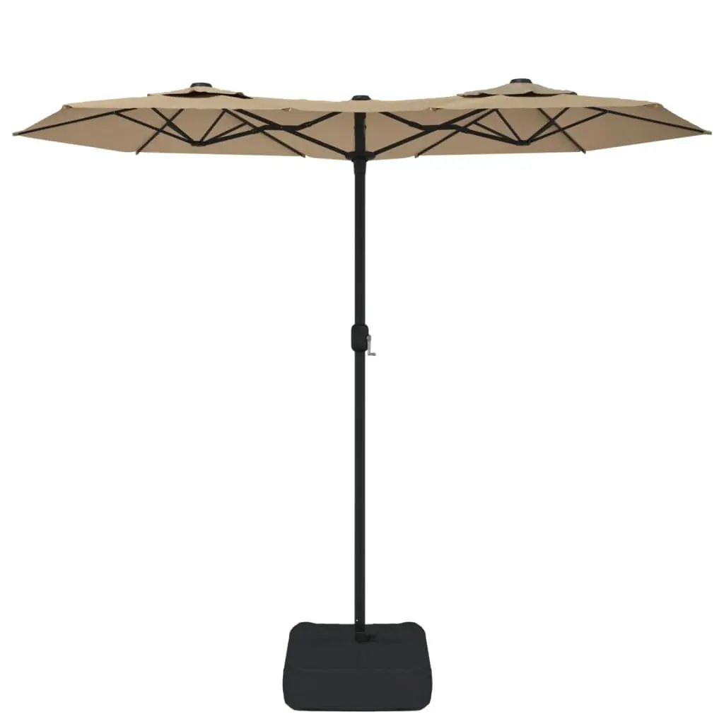 Double-Head Garden Parasol Outdoor Shade Canopy Crank Mechanism Taupe 316x145cm