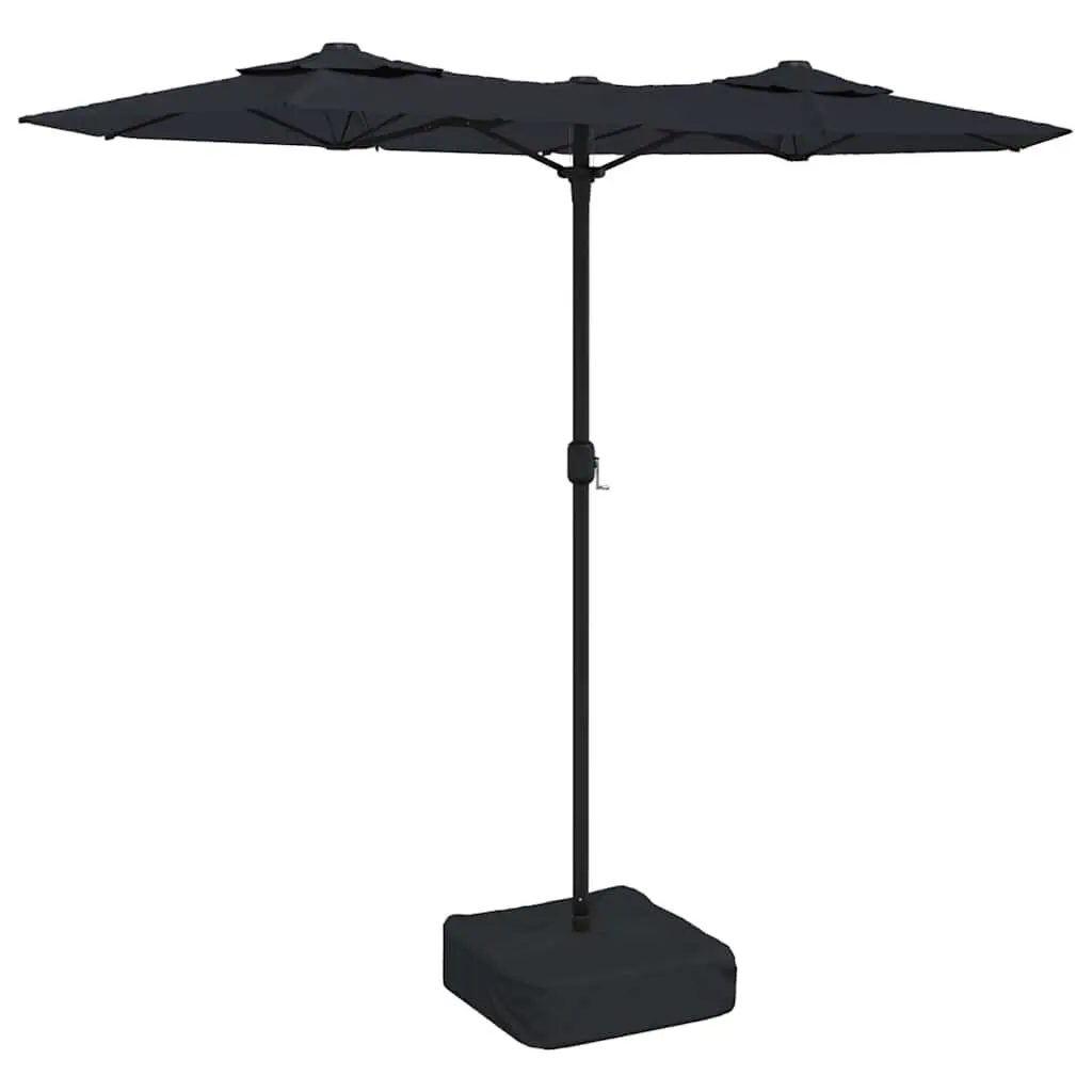 Double-Head Garden Parasol Polyester 316x145cm Black Outdoor Sunshade Patio Umbrella Crank