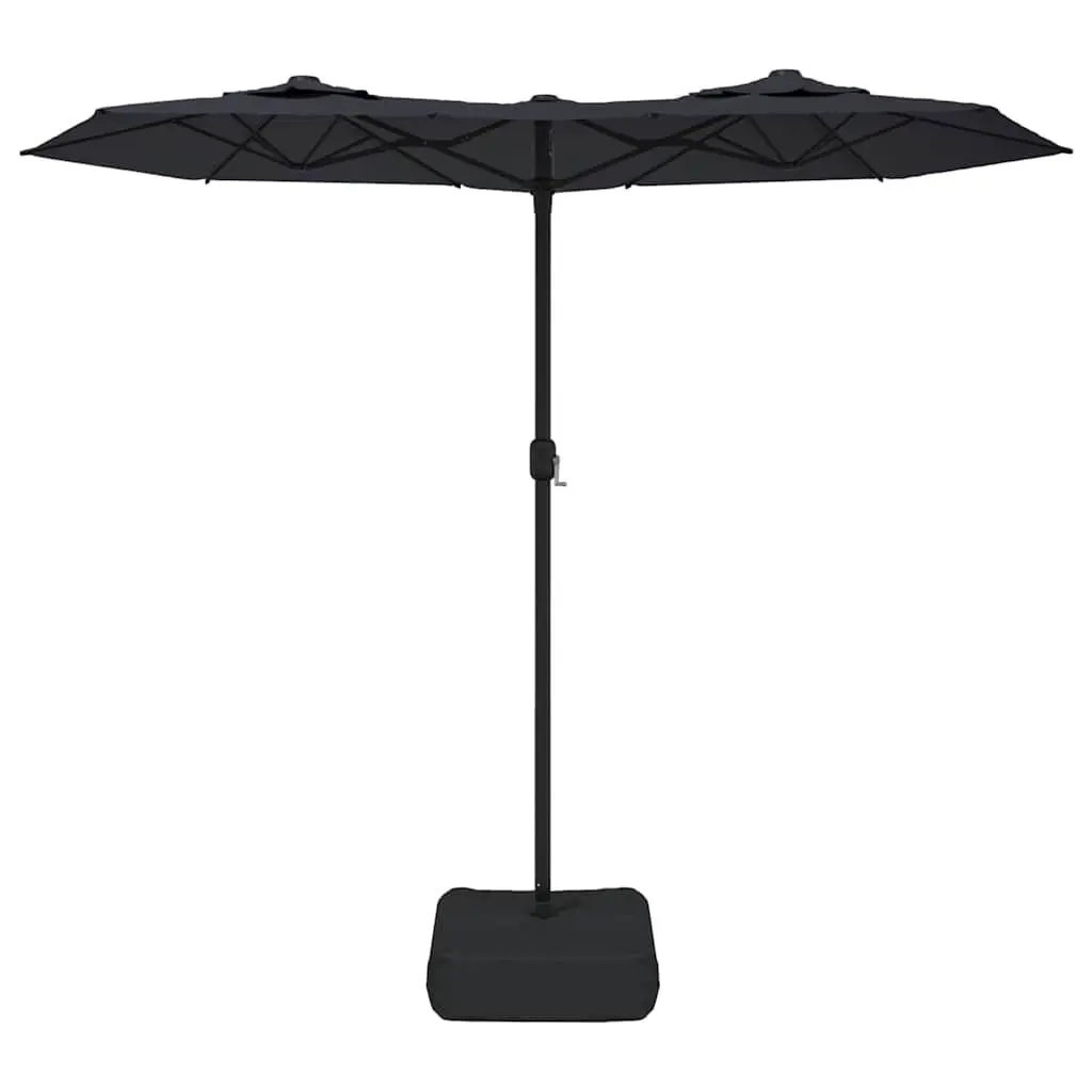 Double-Head Garden Parasol Polyester 316x145cm Black Outdoor Sunshade Patio Umbrella Crank