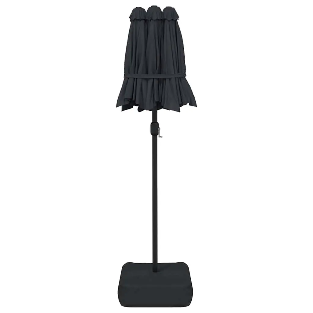 Double-Head Garden Parasol Polyester 316x145cm Black Outdoor Sunshade Patio Umbrella Crank