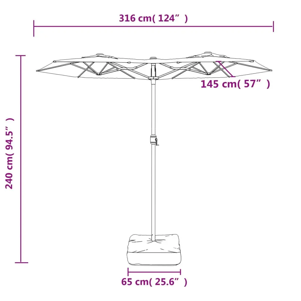 Double-Head Garden Parasol UV-Protective Polyester 316 x 145 cm Azure Blue