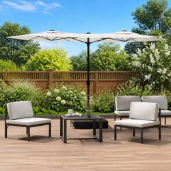 Practical Double-Head Parasol for Gardens and Patios 316x145cm White