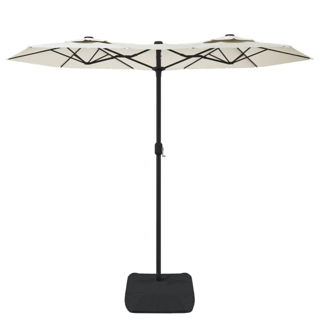 Double-Head Garden Parasol with LED Lights Polyester 316x145cm White