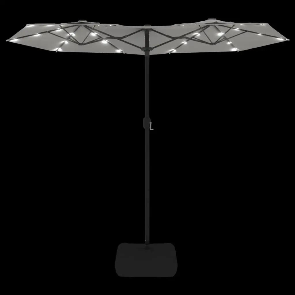 Double-Head Garden Parasol with LED Lights Polyester 316x145cm White
