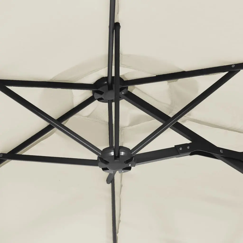 Double-Head Garden Parasol with LED Lights Polyester 316x145cm White