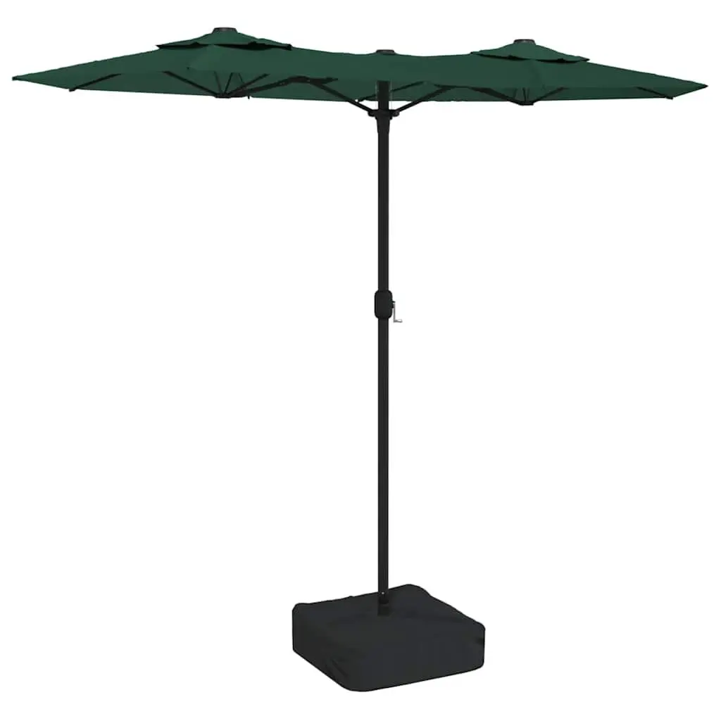 Double-Head Garden Parasol UV Protective Polyester Green 316x145cm with Integrated LED Lights Outdoor Sunshade
