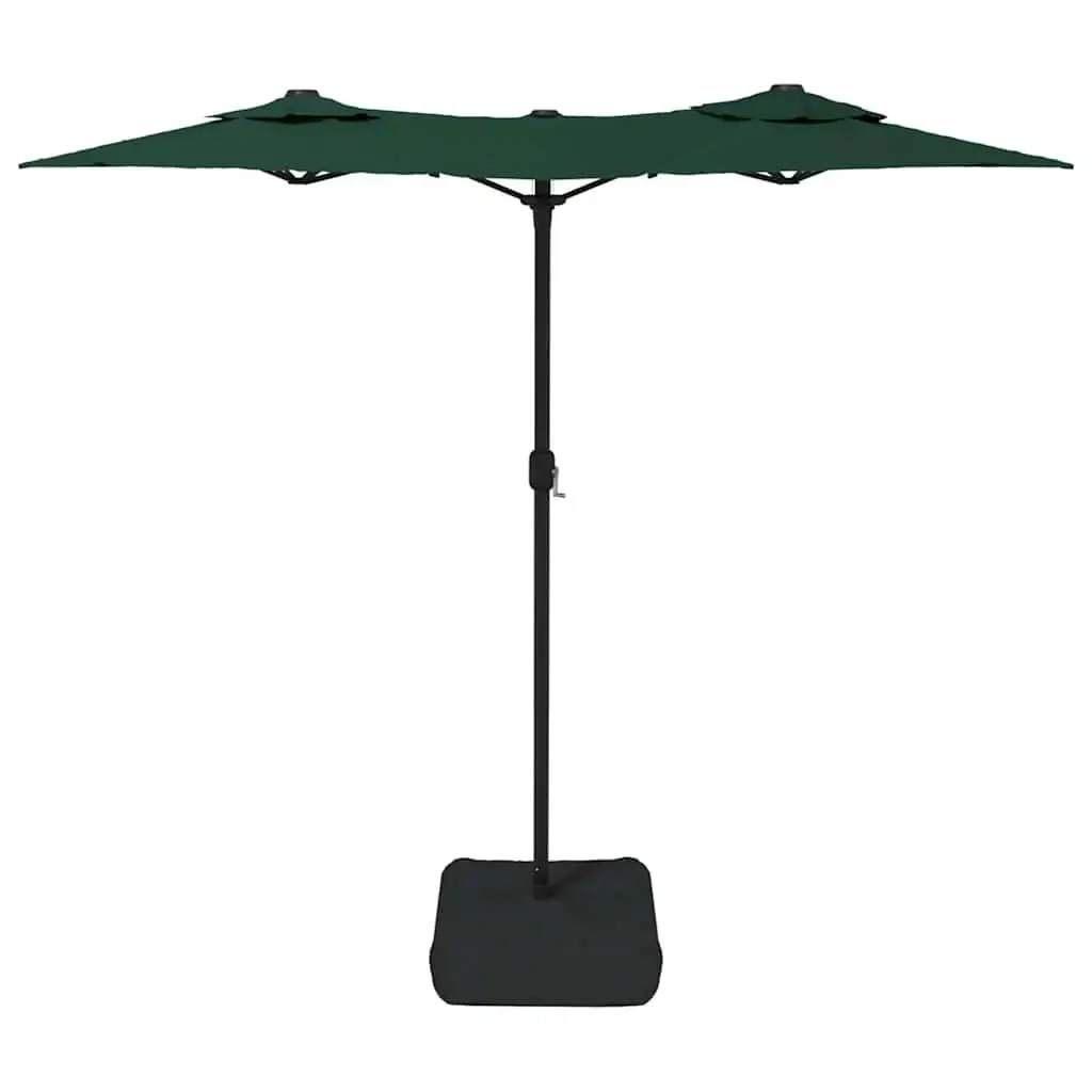Double-Head Garden Parasol UV Protective Polyester Green 316x145cm with Integrated LED Lights Outdoor Sunshade