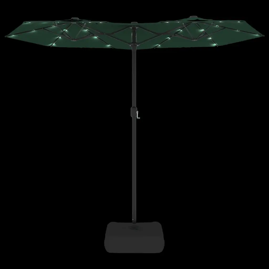 Double-Head Garden Parasol UV Protective Polyester Green 316x145cm with Integrated LED Lights Outdoor Sunshade
