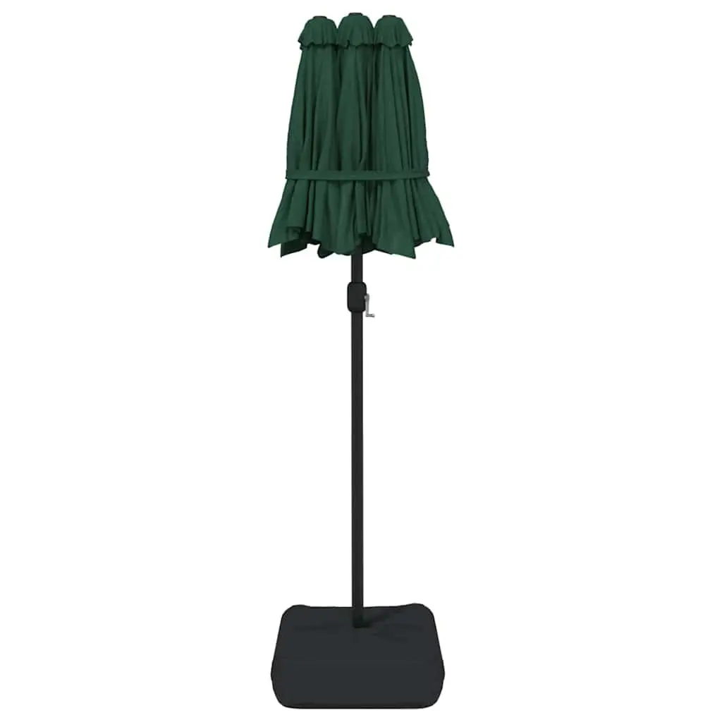 Double-Head Garden Parasol UV Protective Polyester Green 316x145cm with Integrated LED Lights Outdoor Sunshade