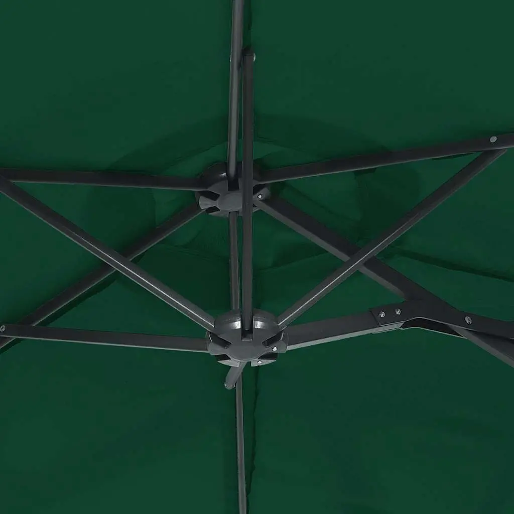Double-Head Garden Parasol UV Protective Polyester Green 316x145cm with Integrated LED Lights Outdoor Sunshade
