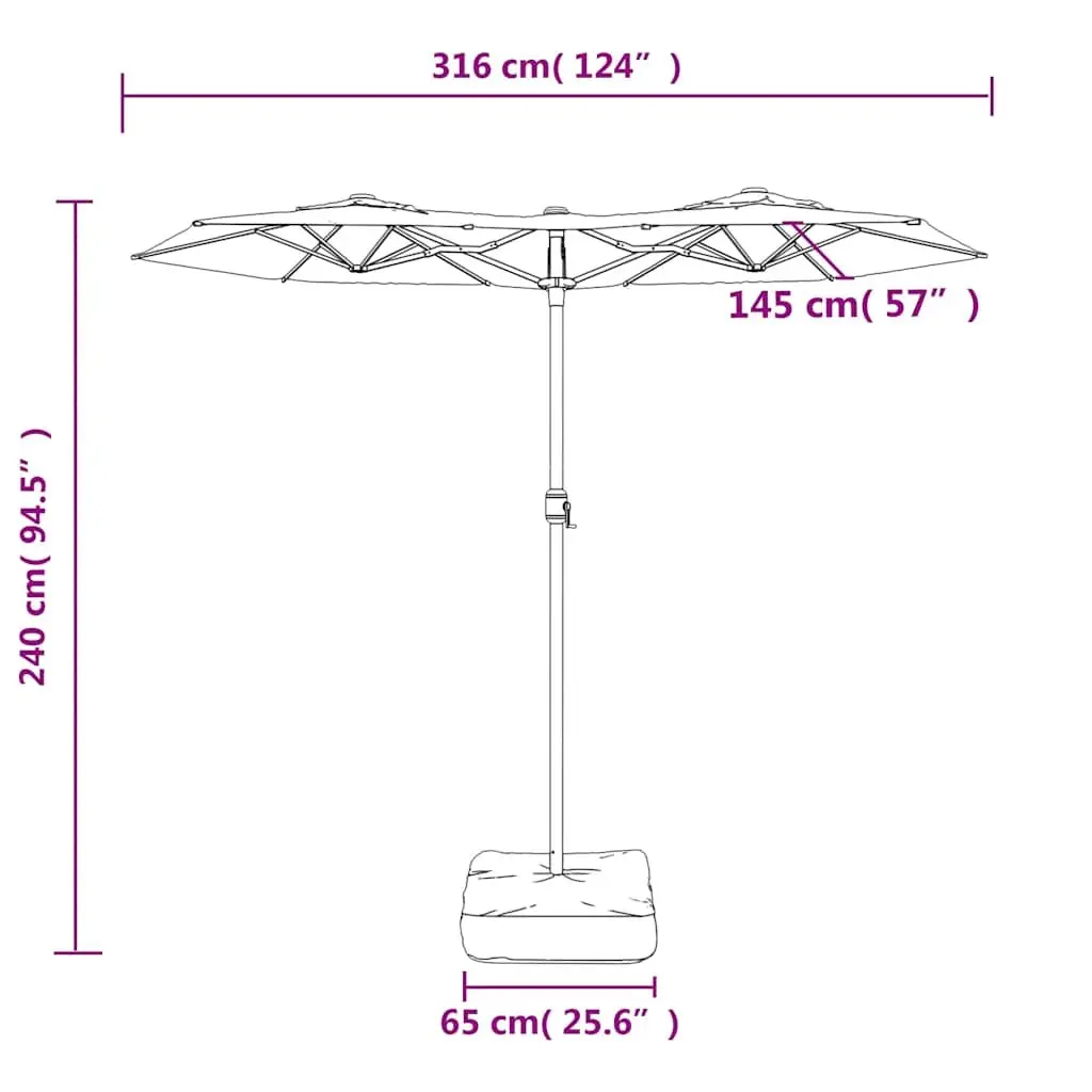 Double-Head Garden Parasol UV Protective Polyester Green 316x145cm with Integrated LED Lights Outdoor Sunshade
