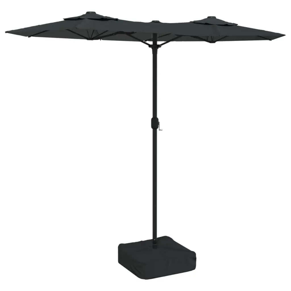 Double-Head Garden Parasol Anthracite 316x145cm Polyester with Crank Mechanism and LED Lights for Outdoor Sunshade