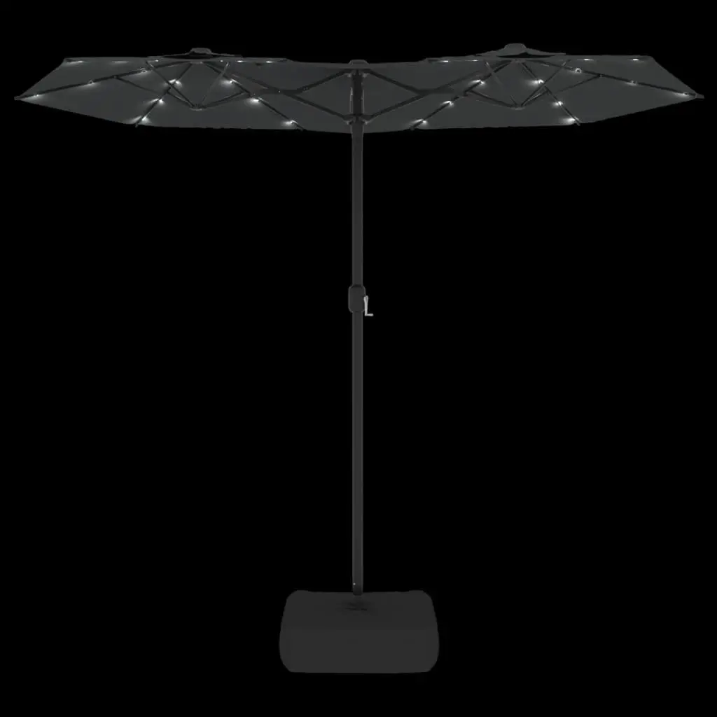 Double-Head Garden Parasol Anthracite 316x145cm Polyester with Crank Mechanism and LED Lights for Outdoor Sunshade