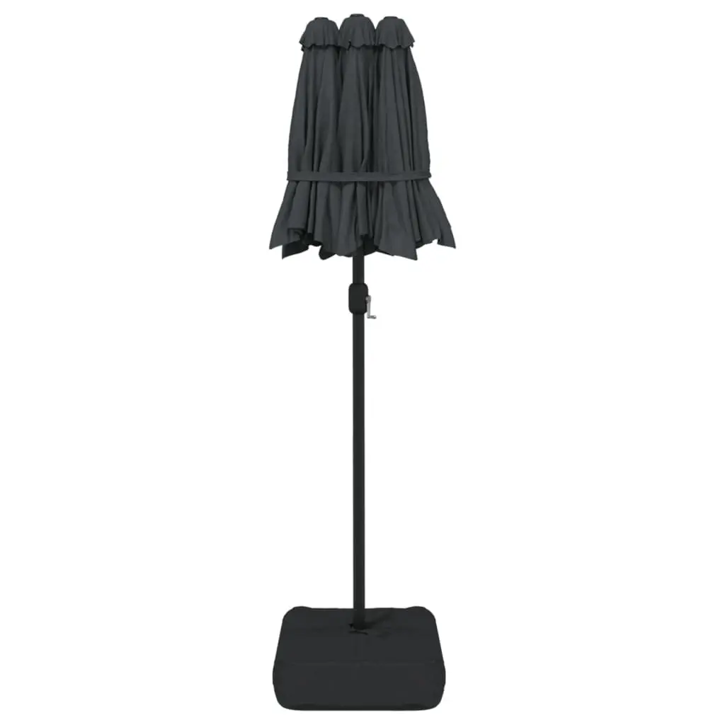 Double-Head Garden Parasol Anthracite 316x145cm Polyester with Crank Mechanism and LED Lights for Outdoor Sunshade