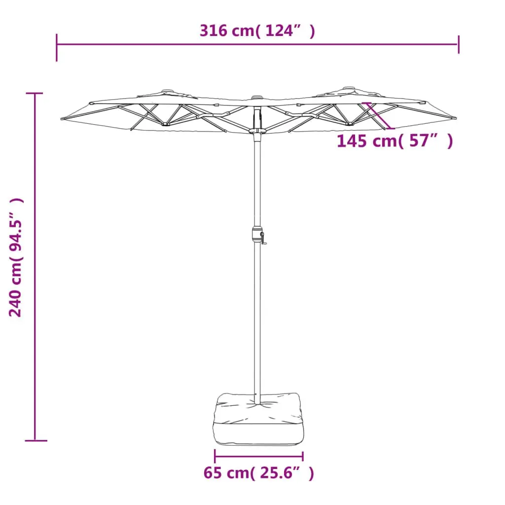 Double-Head Garden Parasol Anthracite 316x145cm Polyester with Crank Mechanism and LED Lights for Outdoor Sunshade
