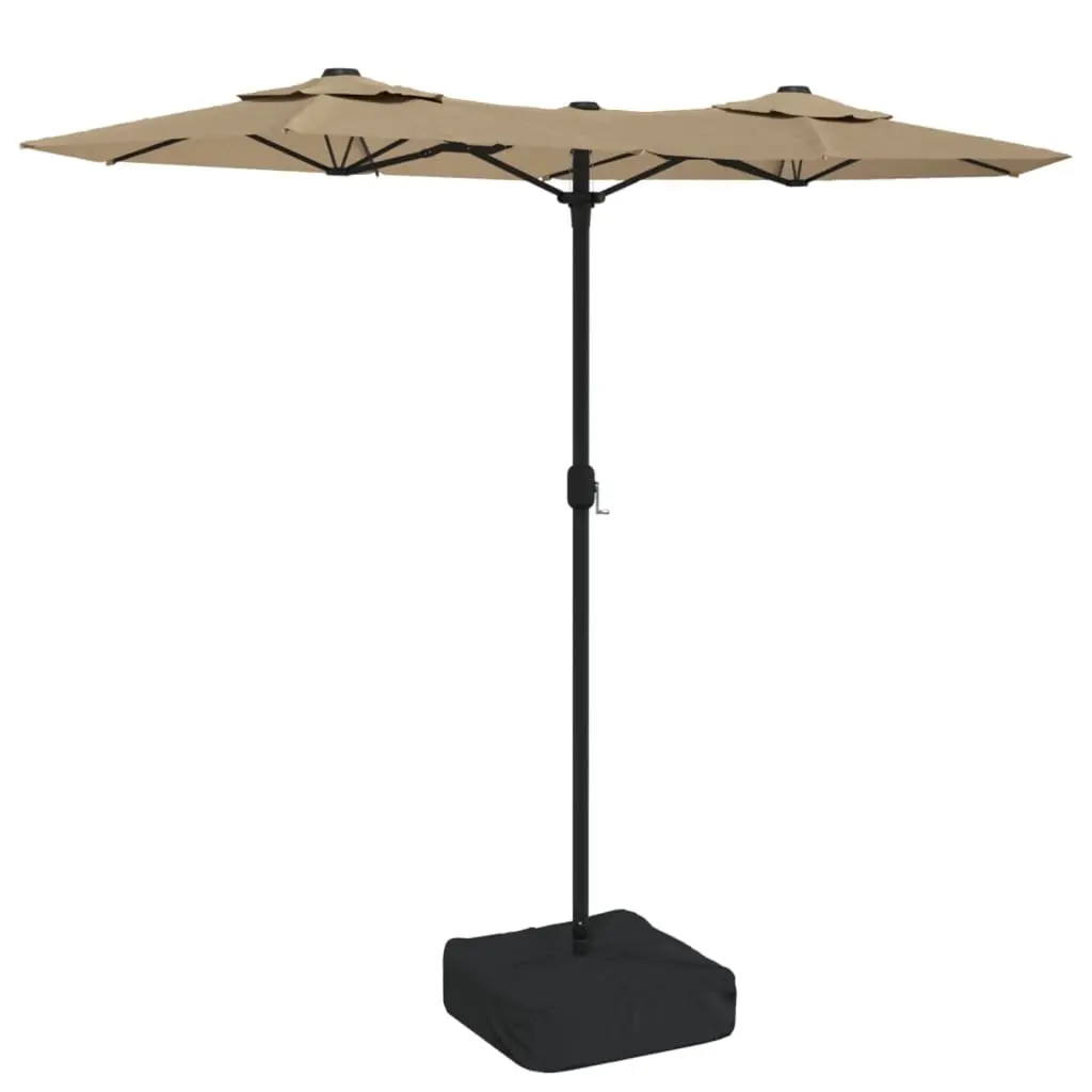 Double-Head Garden Parasol with LED Lights Polyester 316x145cm Taupe