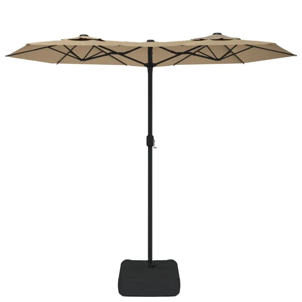 Double-Head Garden Parasol with LED Lights Polyester 316x145cm Taupe